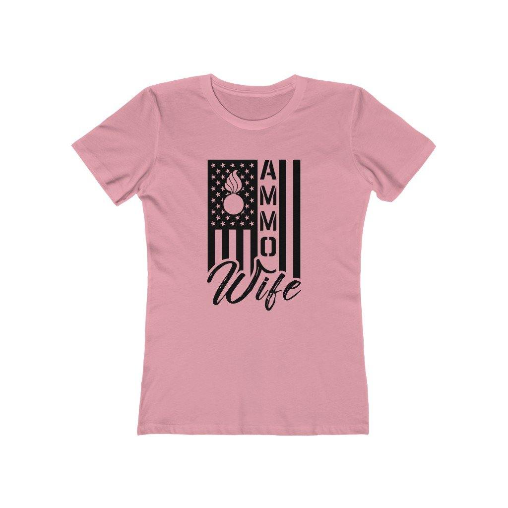 USAF AMMO Wife Light Shirts Vertical American Flag With Pisspot Inside Stars Women's The Boyfriend Tee - AMMO Pisspot IYAAYAS Gear