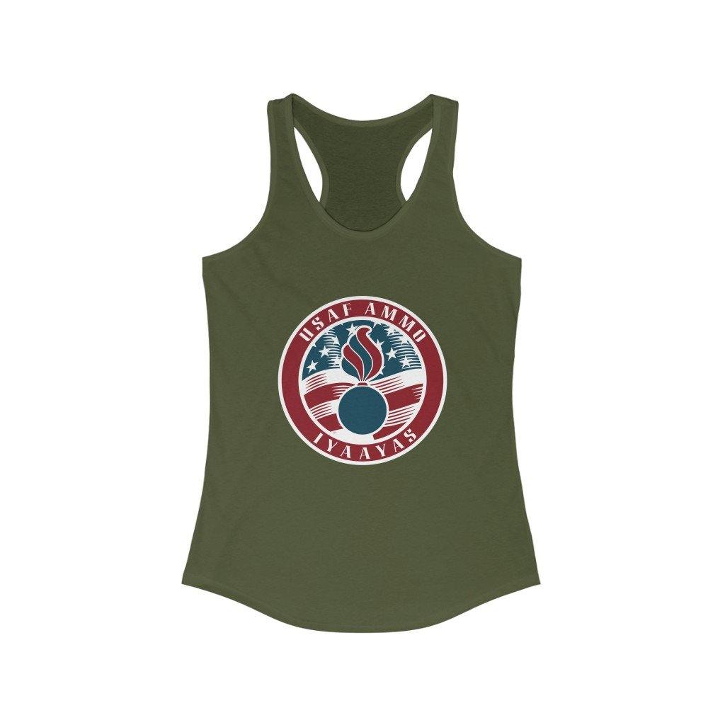 USAF AMMO Stars and Stripes Logo With Pisspot In The Center IYAAYAS Womens Ideal Racerback Tank Top - AMMO Pisspot IYAAYAS Gear