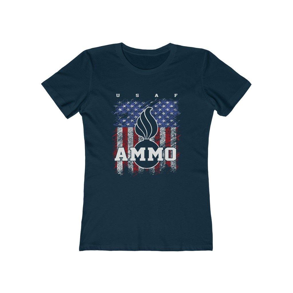 USAF AMMO Grunge Diagonally Scratched American Flag Pisspot IYAAYAS AMMO Pride Women's The Boyfriend Tee - AMMO Pisspot IYAAYAS Gear