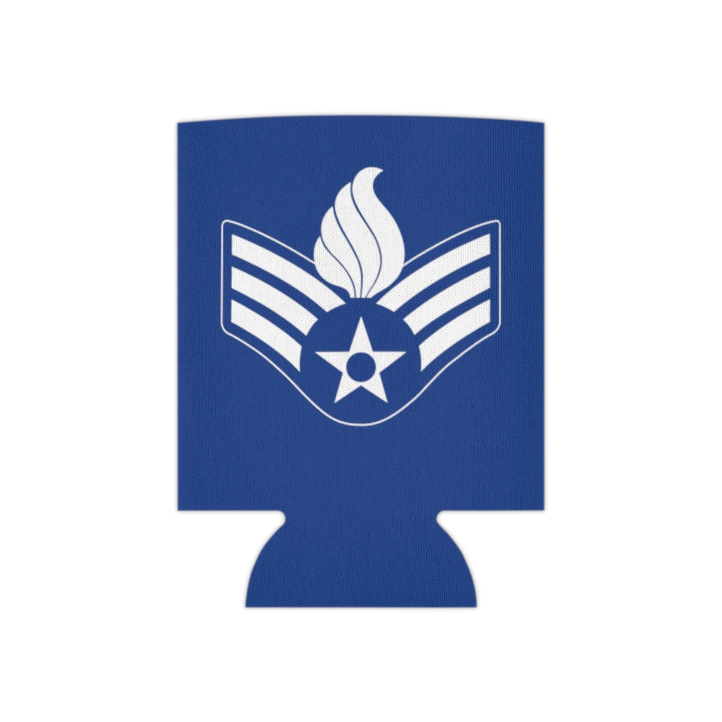 USAF AMMO White Senior Airman Stripes With Pisspot Flames Blue Beer Coozie Can Cooler