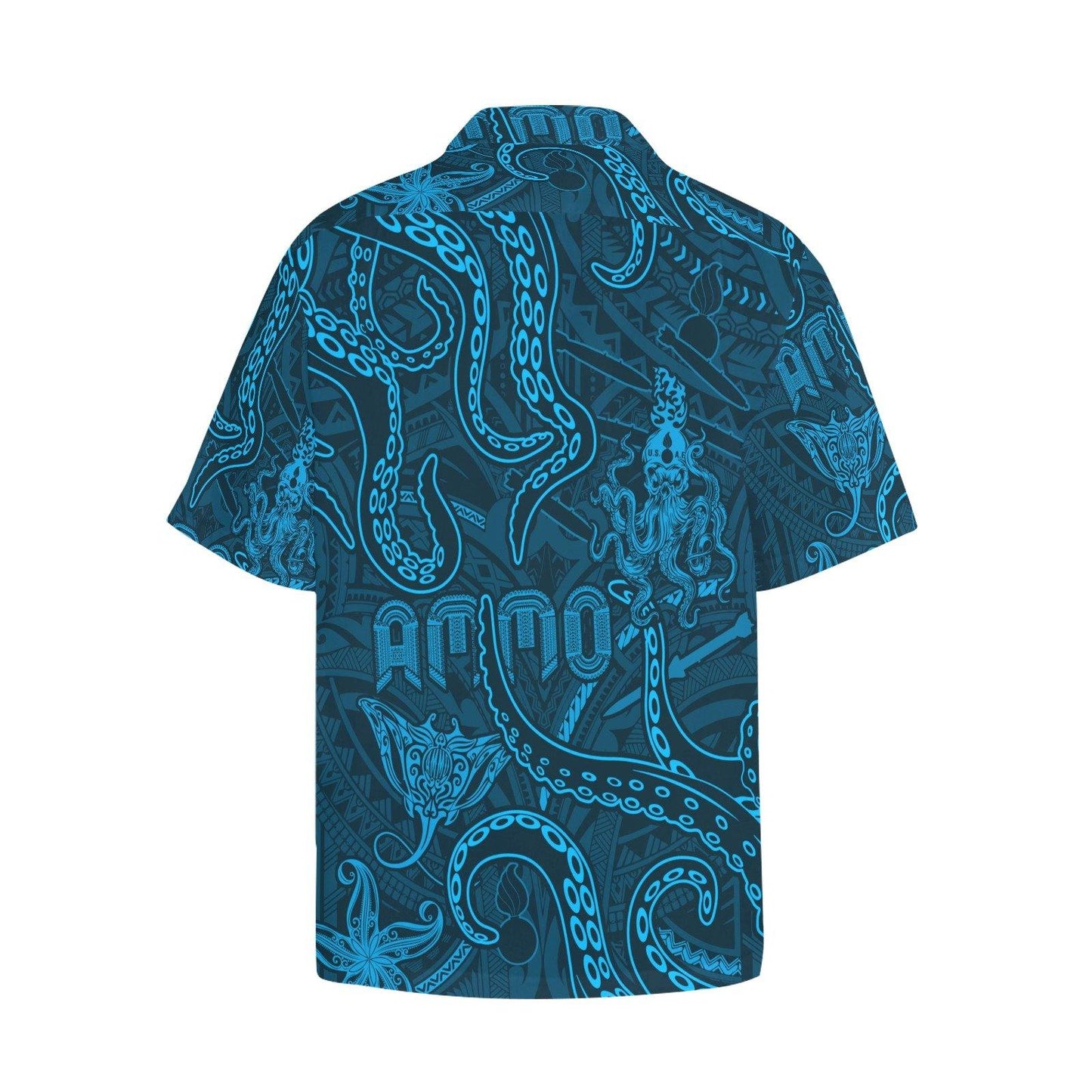 Aqua Blue Sea Life Octopus Tentacles AMMO Hawaiian Shirt With Front Left Chest Pocket - AMMO Pisspot IYAAYAS Gear