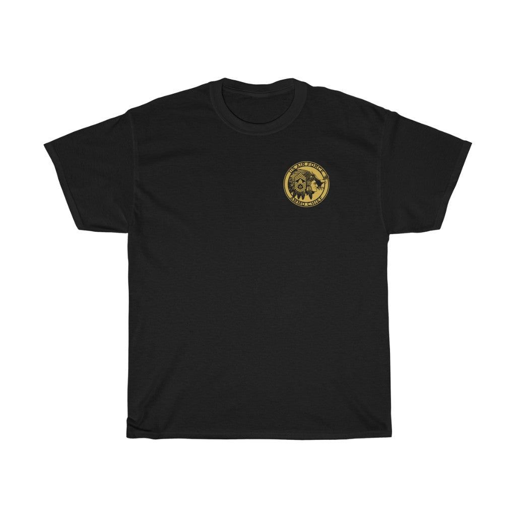 USAF AMMO Chief Native American Indian Full Headdress Stripes Pisspot Flames Eagle Unisex Heavy Cotton Tee