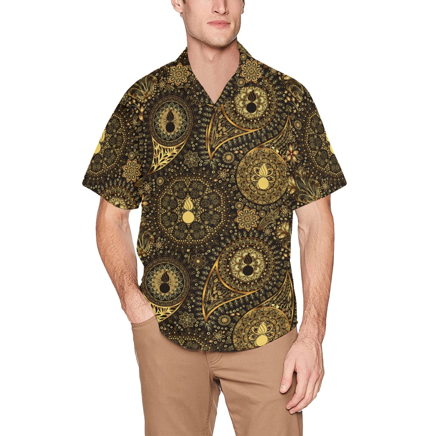 USAF AMMO Gold and Pisspots Pattern Mens Left Chest Pocket Hawaiian Shirt
