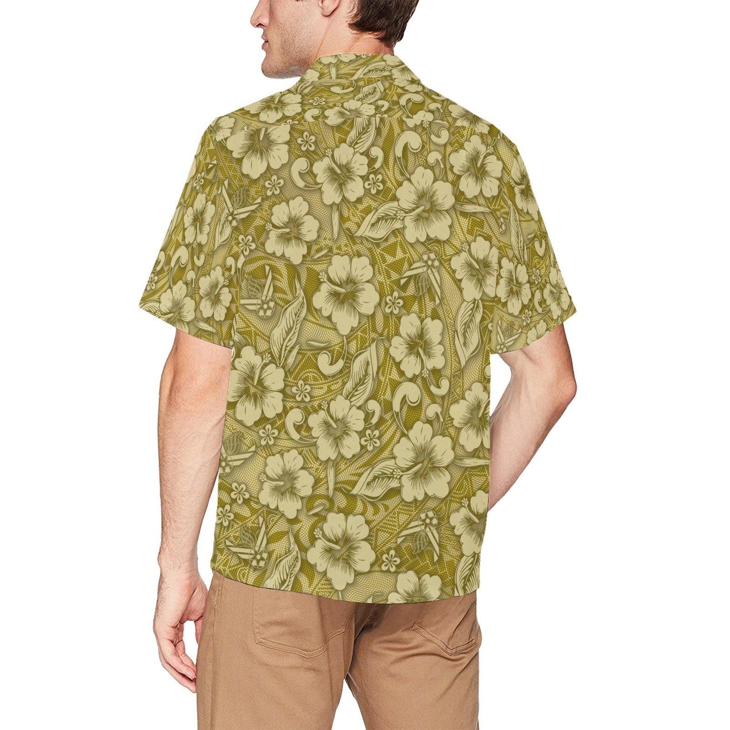 Gold Tribal Flowers AF Vector Logo Pisspot AMMO Hawaiian Shirt With Left Chest Pocket - AMMO Pisspot IYAAYAS Gear