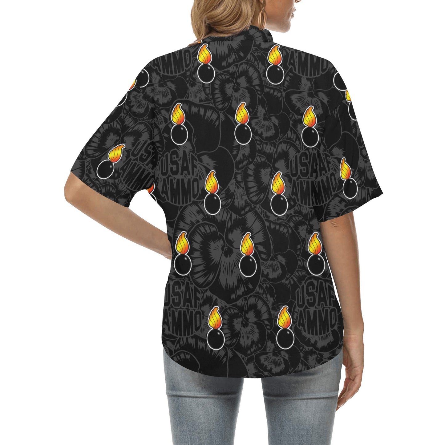 USAF AMMO Pisspots All Over Subdued Background Womens Hawaiian Shirt