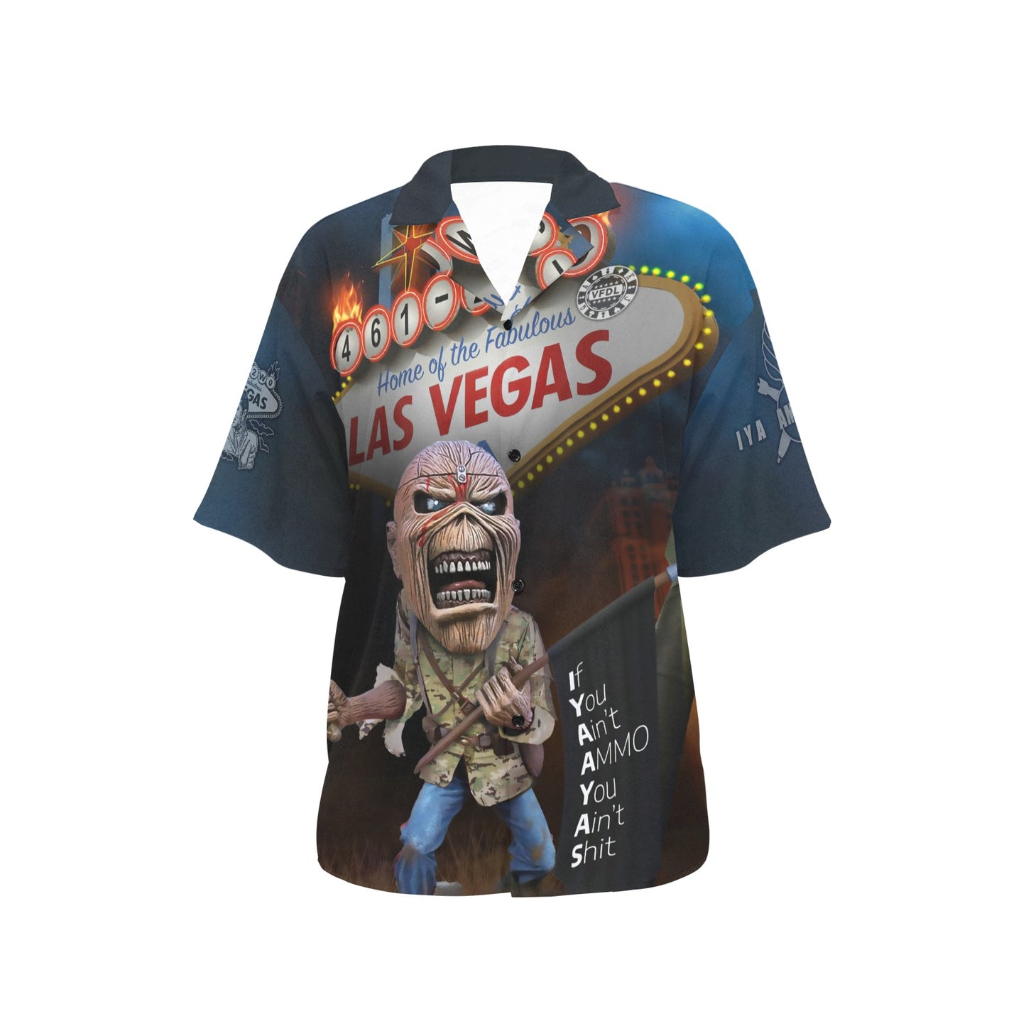 USAF AMMO Las Vegas Eddie Holding Black IYAAYAS Acronym Flag Vegas Sign Womens Hawaiian Shirt