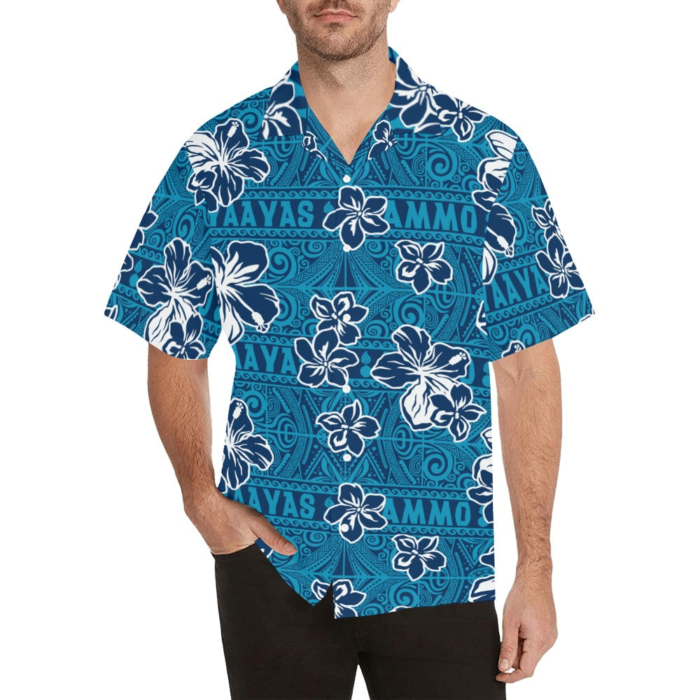 AMMO Hawaiian Shirt Blue Tribal With Flowers