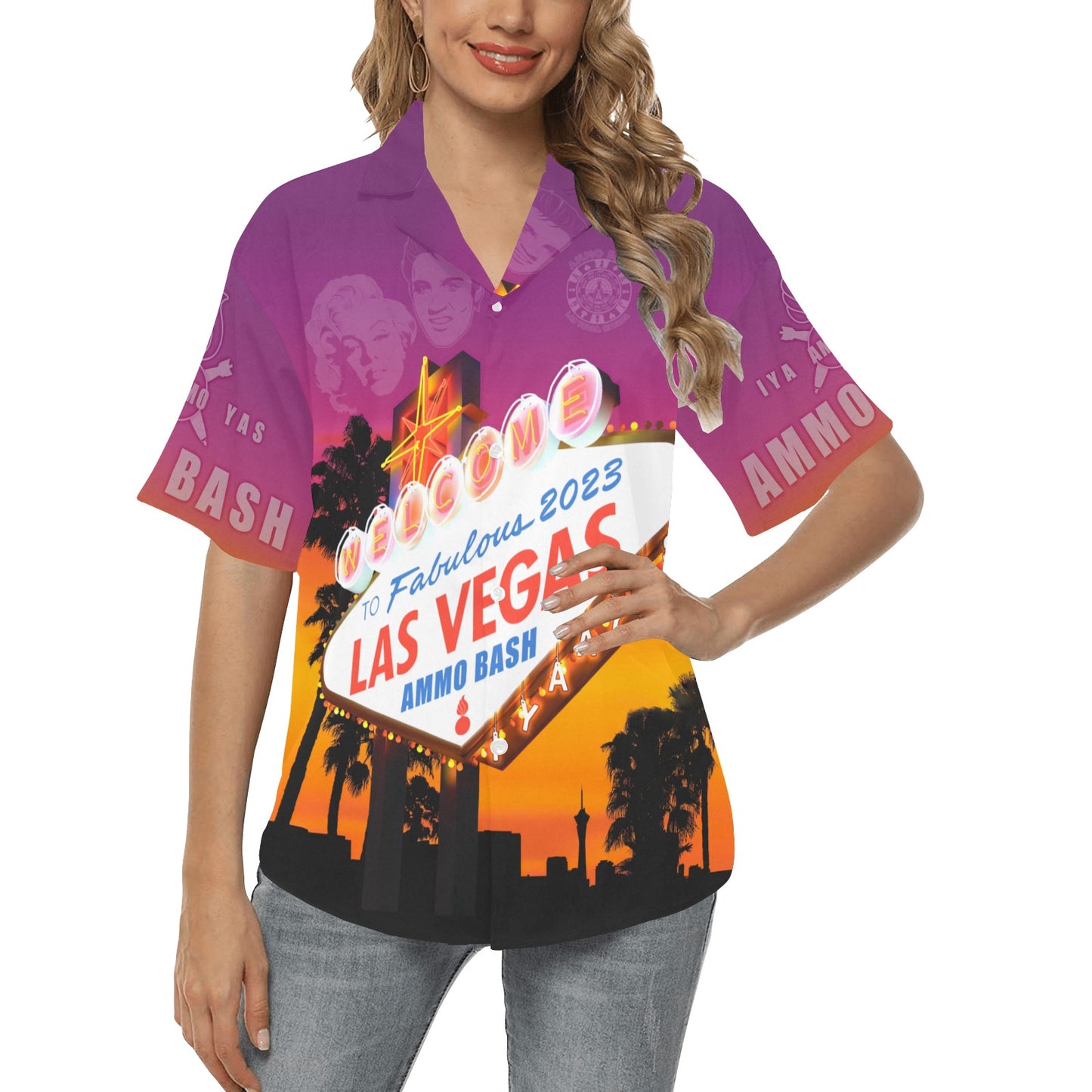 AMMO Bash 2023 AVA STAFF MEMBER ONLY Las Vegas Nevada Ellis Island Hotel Casino Brewery Womens Version Event Hawaiian Shirt