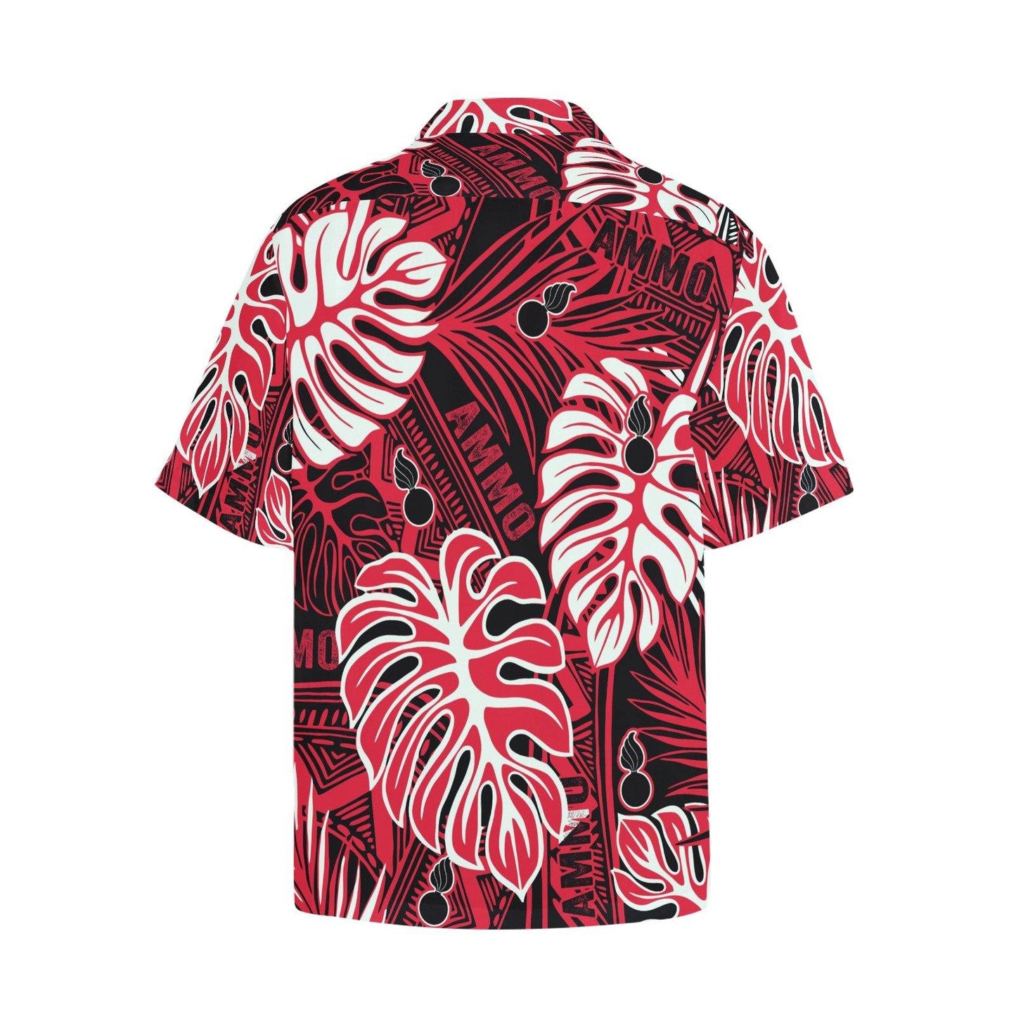 Red White and Black Leaves Tribal Pisspots AMMO Hawaiian Shirt With Left Chest Pocket - AMMO Pisspot IYAAYAS Gear