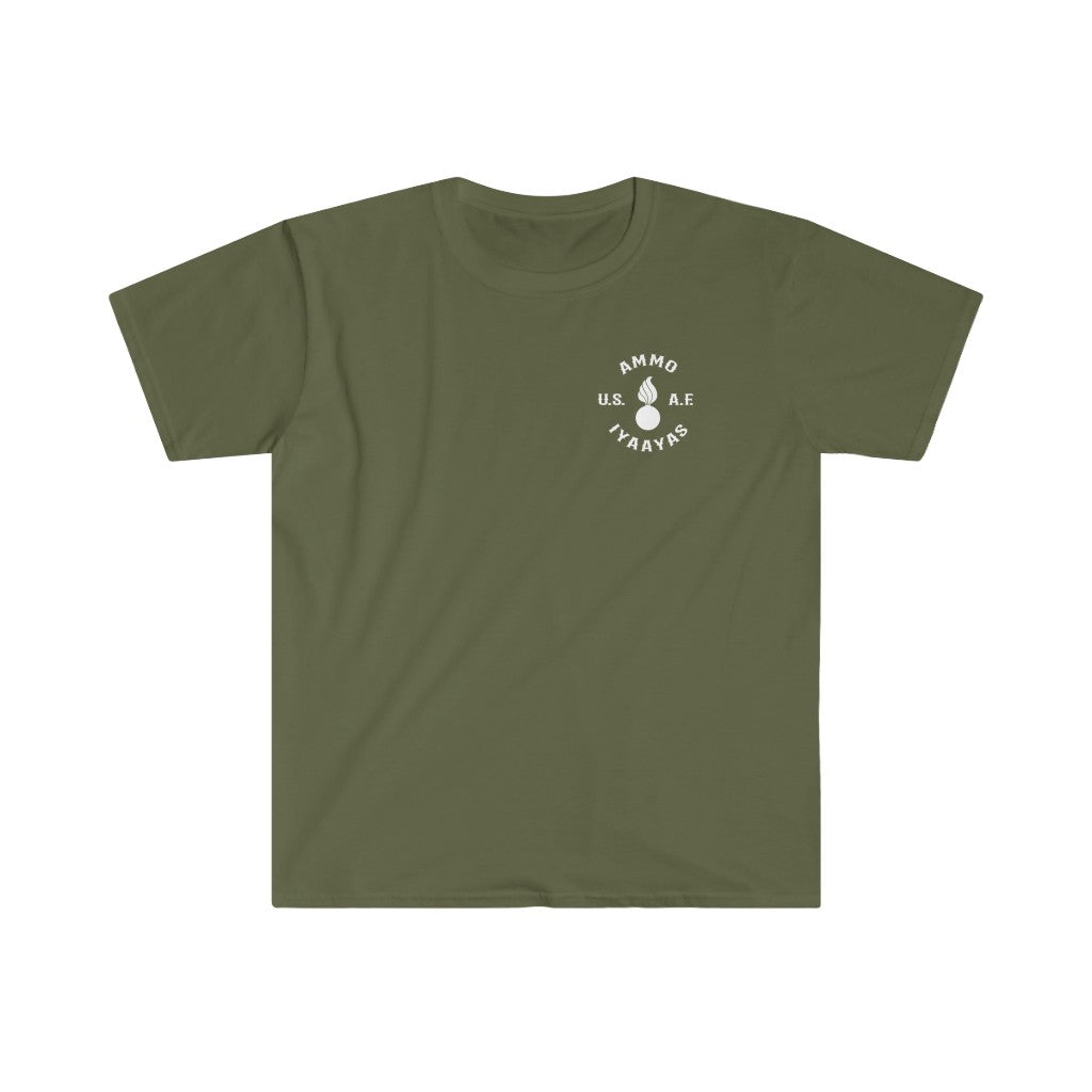 USAF AMMO Fists with US Flag Skull IYAAYAS Munitions Heritage Gift Unisex Softstyle T-Shirt