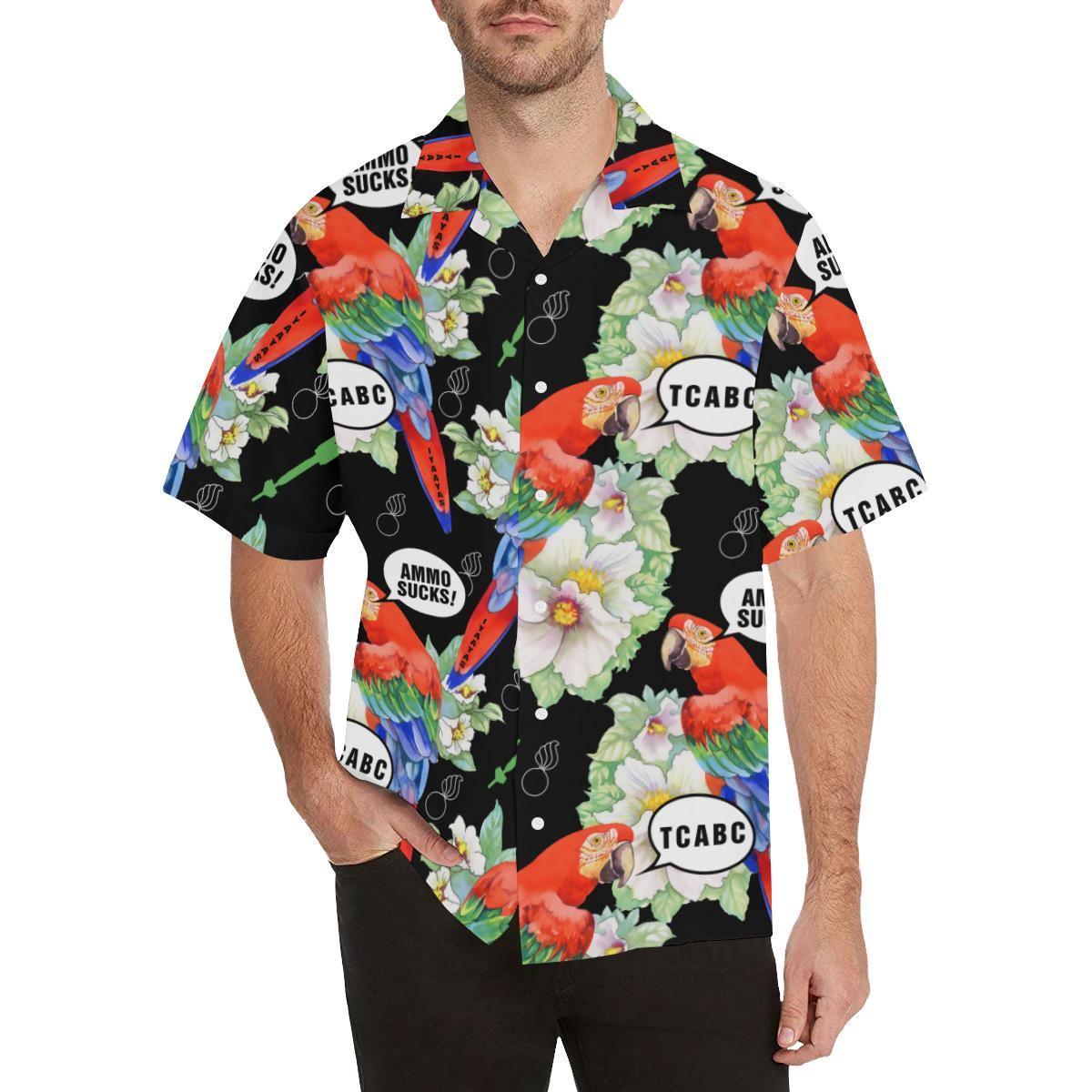 AMMO Hawaiian Shirt Parrots Talking AMMO Sucks TCABC - AMMO Pisspot IYAAYAS Gear