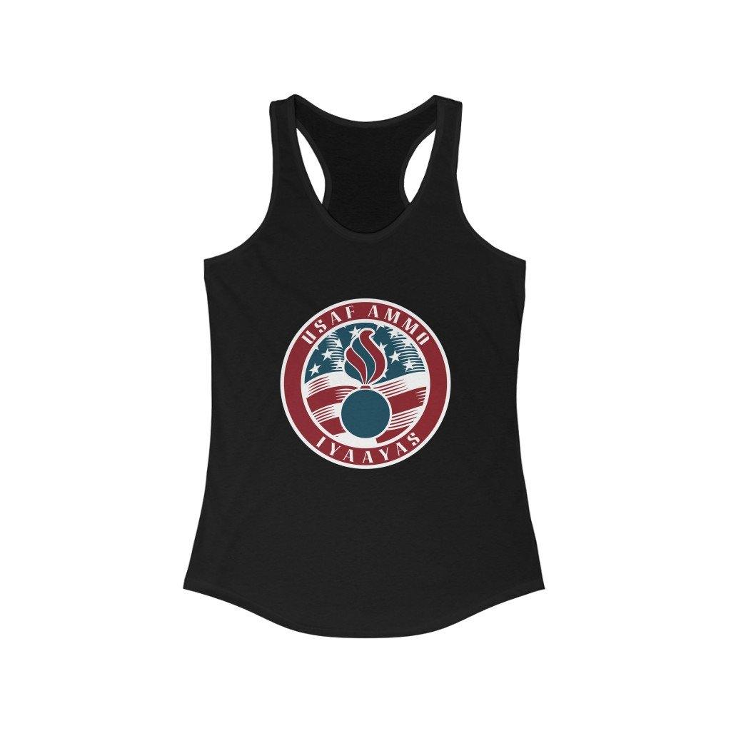 USAF AMMO Stars and Stripes Logo With Pisspot In The Center IYAAYAS Womens Ideal Racerback Tank Top - AMMO Pisspot IYAAYAS Gear