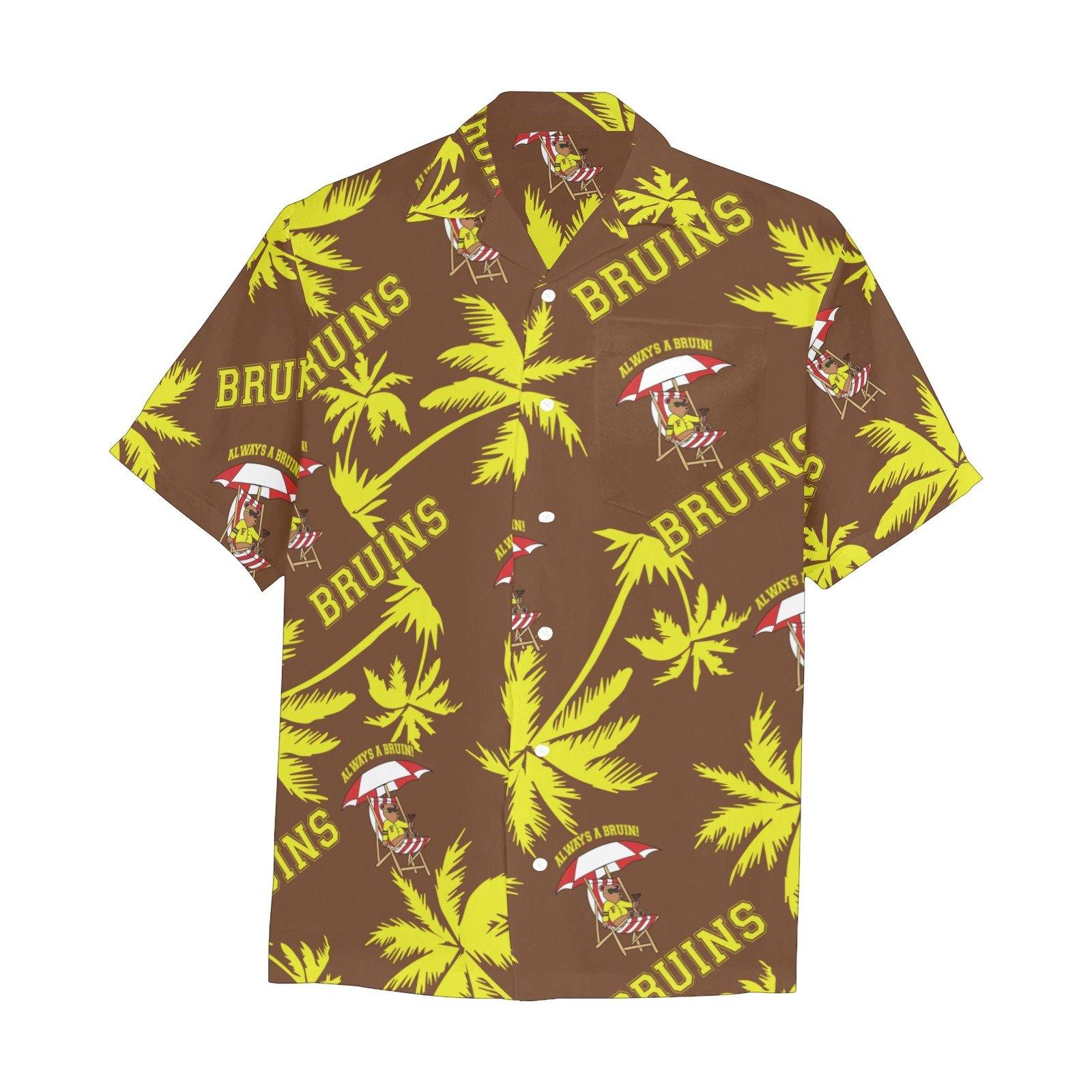 Fargo South High Bruins Bear Palm Trees Brown Hawaiian Shirt With Pocket - AMMO Pisspot IYAAYAS Gear
