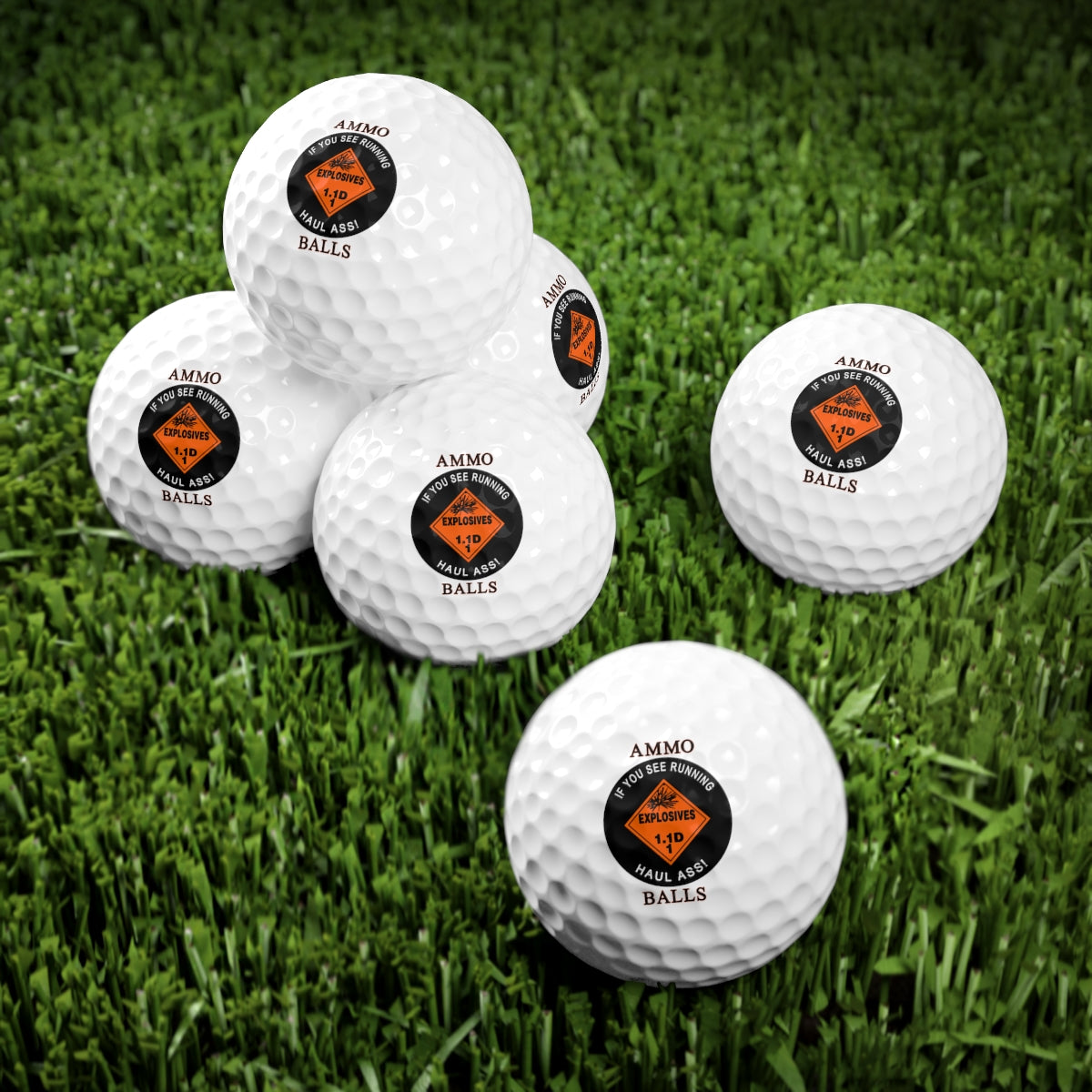USAF AMMO Explosive Placard If You See Me Running Haul Ass Logo AMMO BALLS Logo Golf Balls, 6pcs