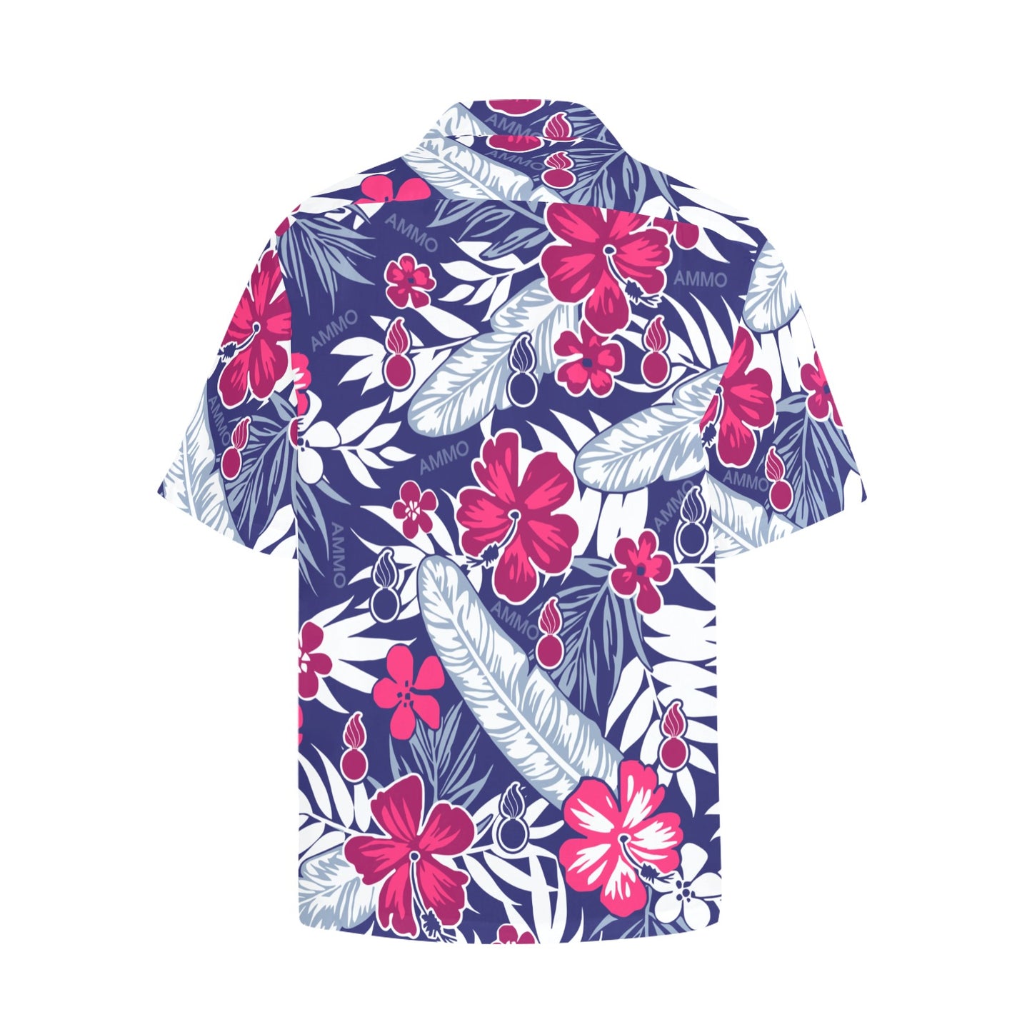 Blue Red White Pink and Grey AMMO Mens All Over Print Hawaiian Shirt With Left Chest Pocket