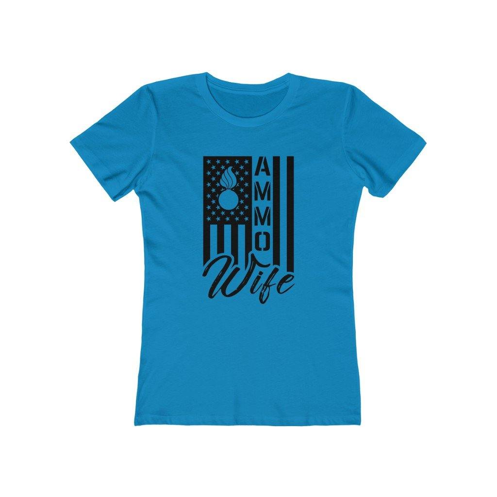 USAF AMMO Wife Light Shirts Vertical American Flag With Pisspot Inside Stars Women's The Boyfriend Tee - AMMO Pisspot IYAAYAS Gear