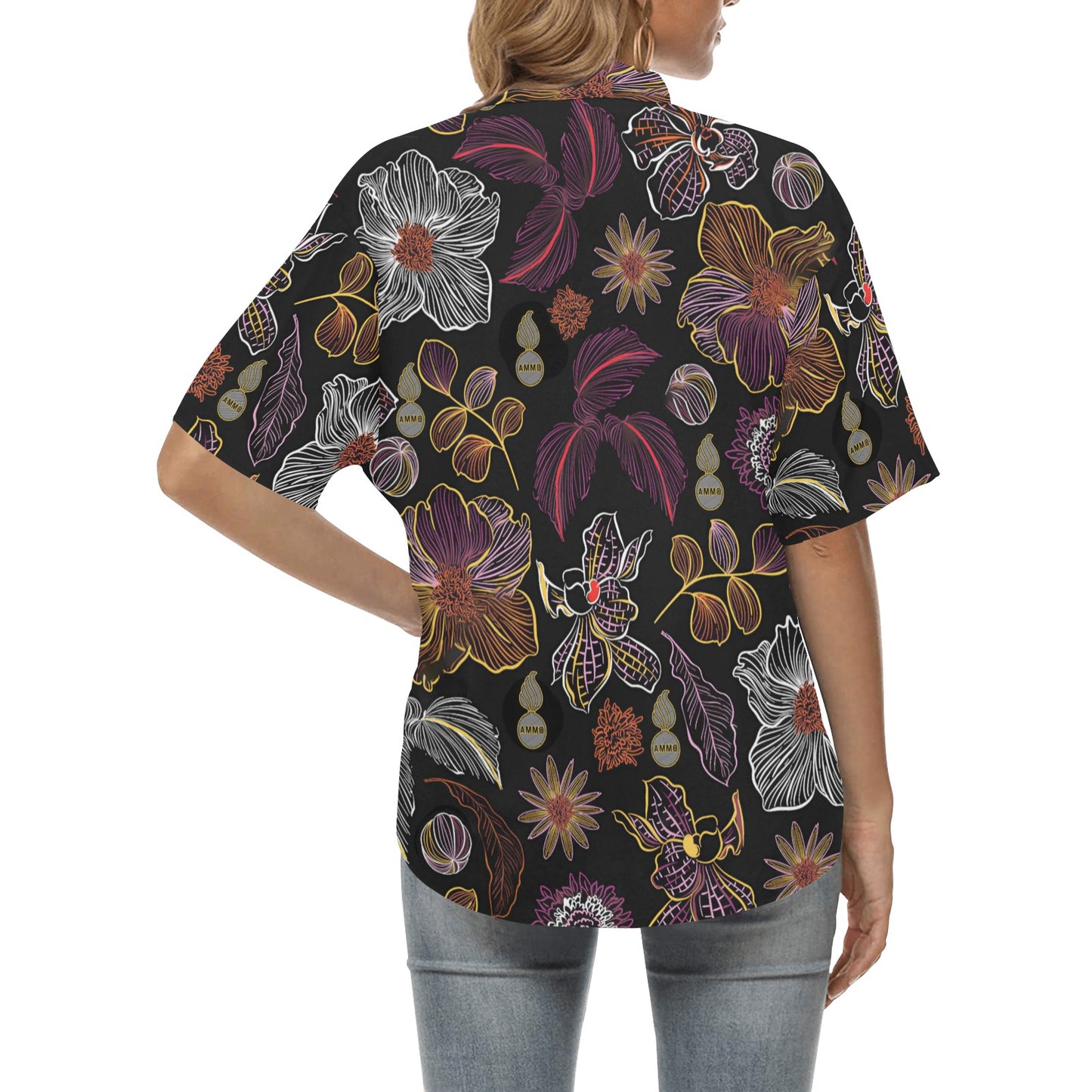 USAF AMMO Neon Flowers Leaves and Pisspot Womens Hawaiian Shirt