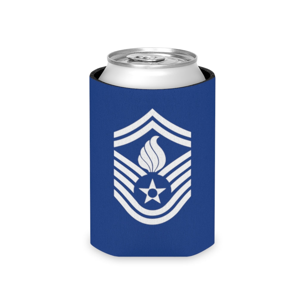 USAF AMMO White Senior Master Sergeant Stripes With Pisspot Flames Blue Beer Coozie Can Cooler