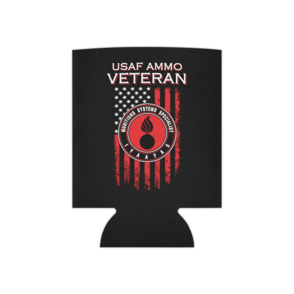 USAF AMMO Veteran Vertical American Flag Circle Logo With Pisspot Red and White Can Cooler
