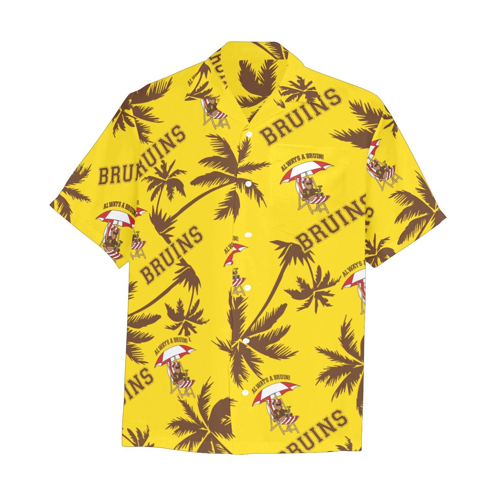 Fargo South High Bruins Bear Palm Trees Yellow Hawaiian Shirt With Pocket - AMMO Pisspot IYAAYAS Gear