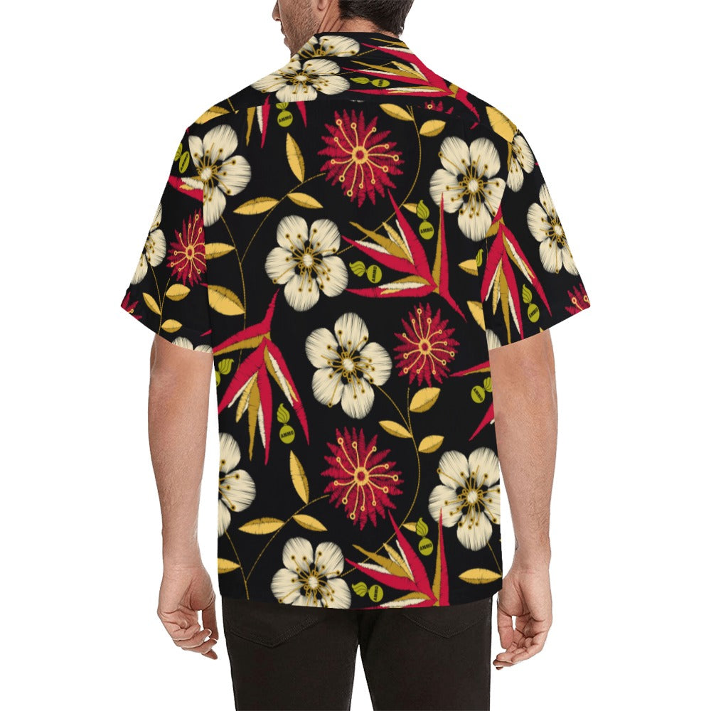 AMMO Hawaiian Shirt Black With Red and White Flowers with Pisspots and AMMO