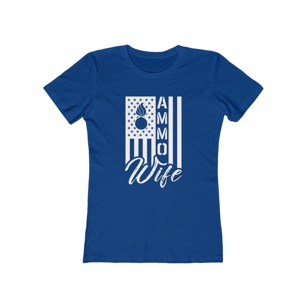 USAF AMMO Wife Dark Shirts Vertical American Flag With Pisspot Inside Stars Women's The Boyfriend Tee - AMMO Pisspot IYAAYAS Gear