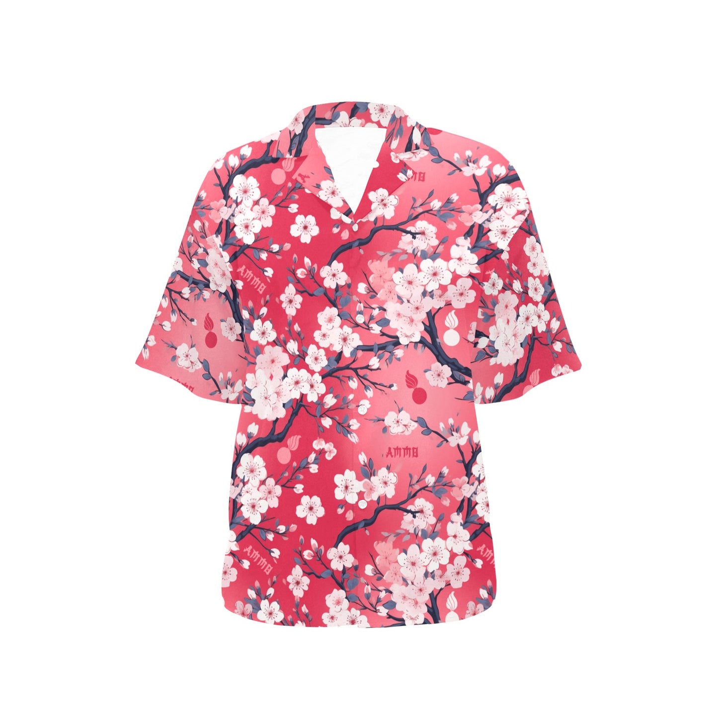 AMMO Pink Sakura Cherry Blossom Pisspots Womens Hawaiian Shirt