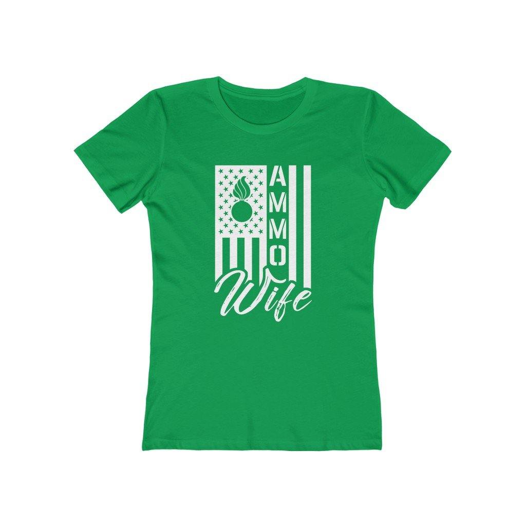 USAF AMMO Wife Dark Shirts Vertical American Flag With Pisspot Inside Stars Women's The Boyfriend Tee - AMMO Pisspot IYAAYAS Gear