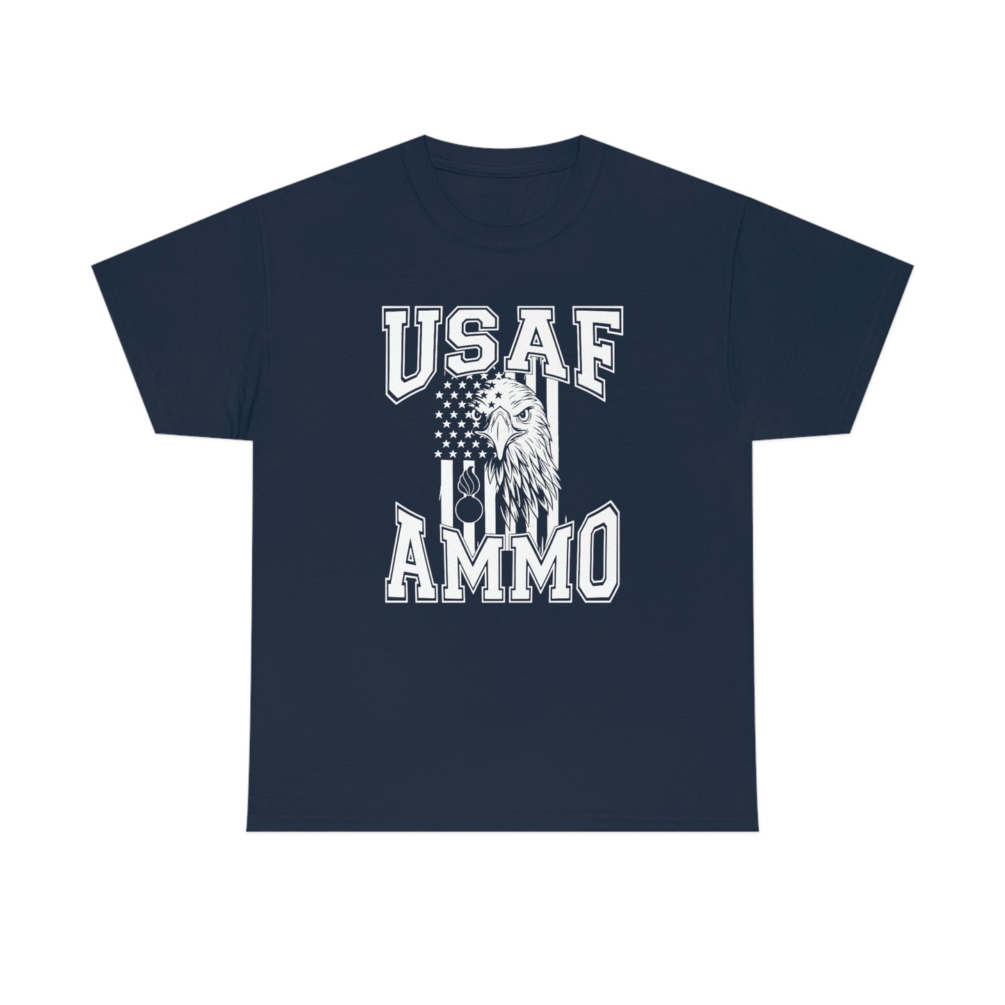 USAF AMMO Eagle Head Vertical American Flag Pisspot Unisex Heavy Cotton Tee