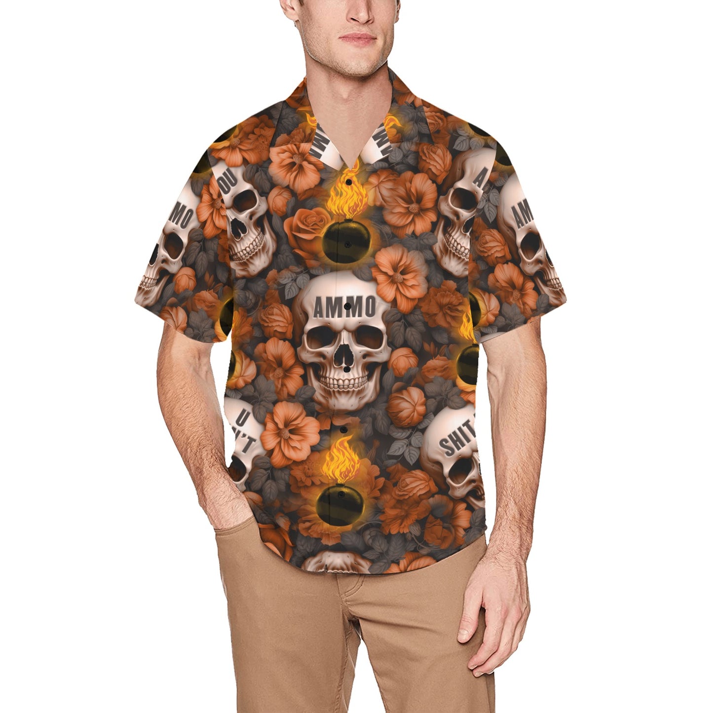 USAF AMMO Skulls Pisspots and IYAAYAS Spelled Out Mens Left Chest Pocket Hawaiian Shirt
