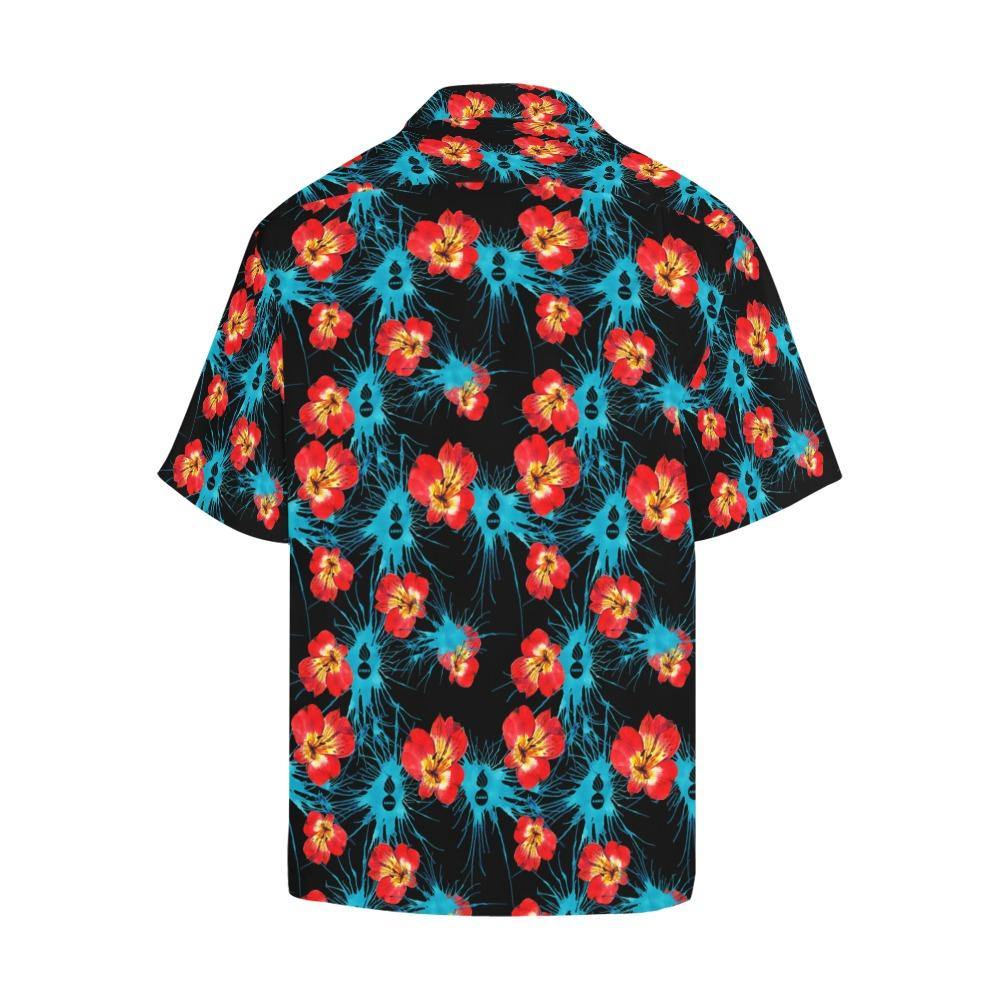 AMMO Hawaiian Shirt Red and Yellow Flowers Blue Splatters and Pisspots - AMMO Pisspot IYAAYAS Gear