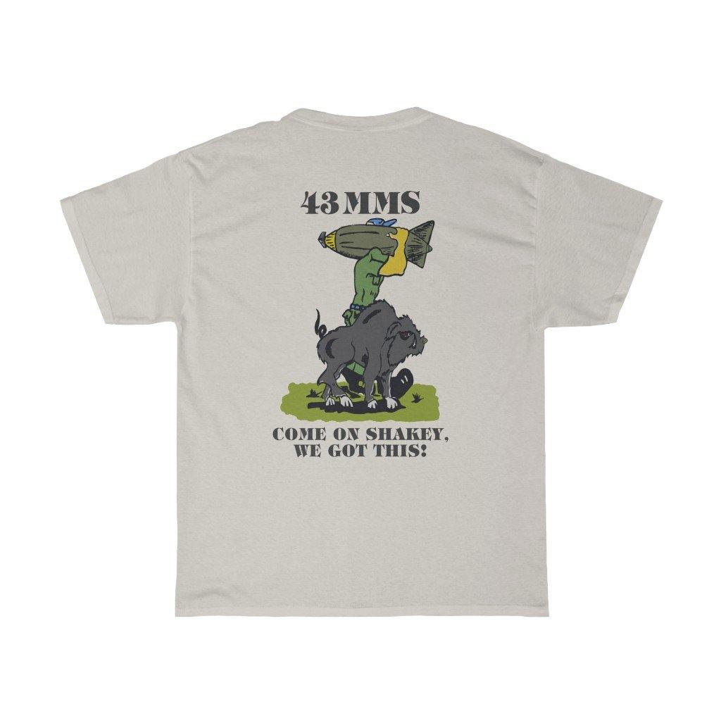 43 MMS AMMO Bomb Builder Carrying Bomb Walking With Shakey Wild Boar SAC Command Patch Front Colored Logo Unisex Heavy Cotton T-Shirt - AMMO Pisspot IYAAYAS Gear