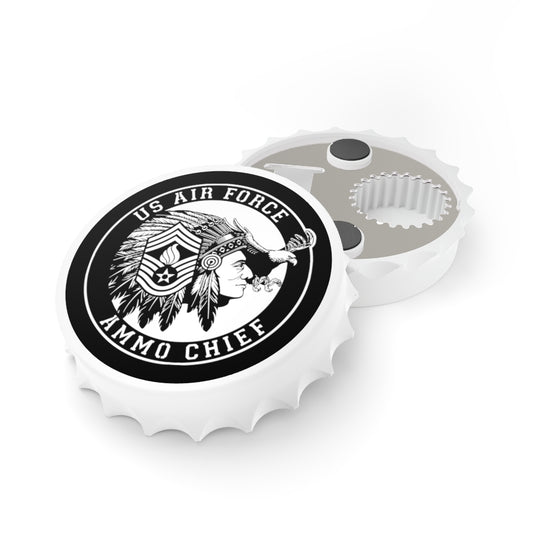 USAF AMMO Chief Master Sergeant E-9 Circular Rank With Pisspot Headdress and Eagle Logo Magnetic Bottle Cap Opener