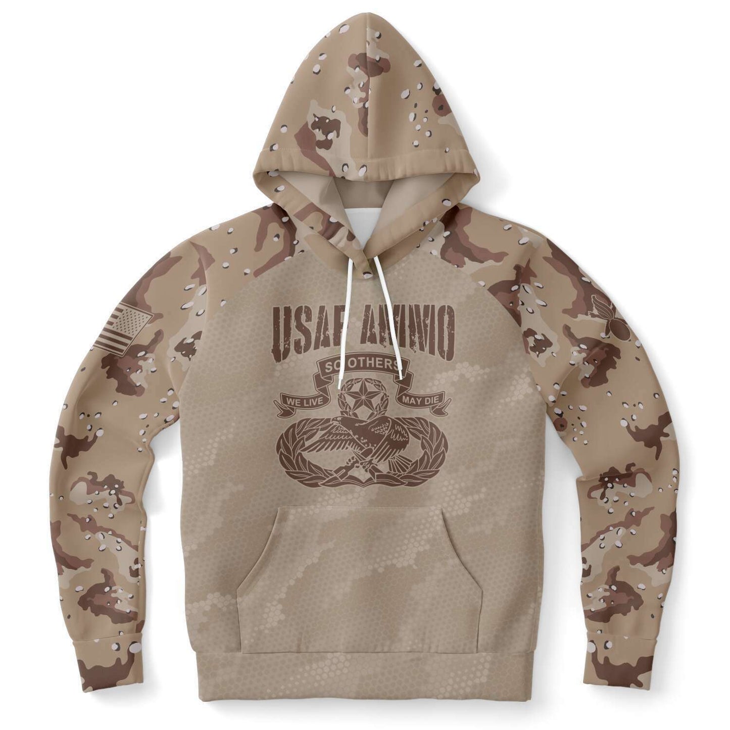 USAF AMMO Chocolate Chip Desert Camouflage Punisher Old AMMO Badge Unisex All Over Print Hoodie
