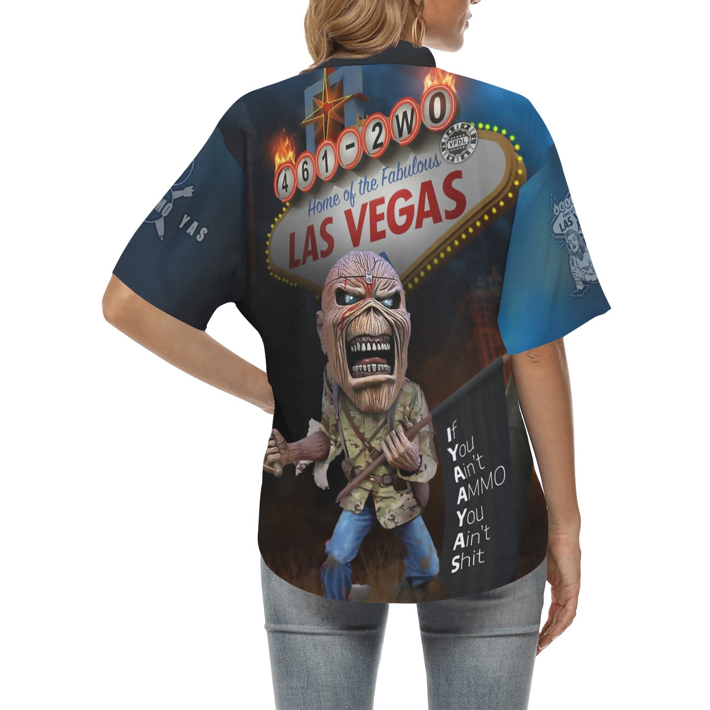 USAF AMMO Las Vegas Eddie Holding Black IYAAYAS Acronym Flag Vegas Sign Womens Hawaiian Shirt