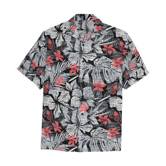 Black Grey and Light Red Flowers Pisspots Bombs and IYAAYAS Hawaiian Shirt With Left Chest Pocket - AMMO Pisspot IYAAYAS Gear