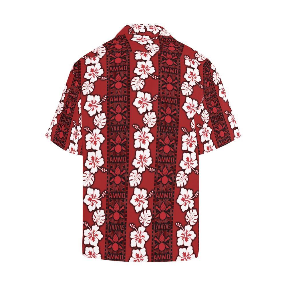 AMMO Hawaiian Shirt Red With White Flowers and Vertical AMMO Tribal Pattern - AMMO Pisspot IYAAYAS Gear