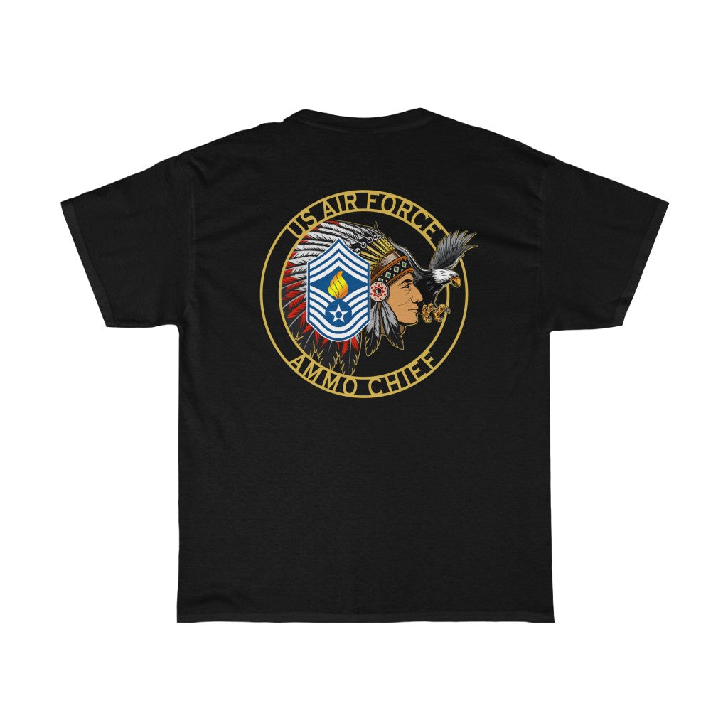 USAF AMMO Chief Native American Indian Full Headdress Stripes Pisspot Flames Eagle Unisex Heavy Cotton Tee