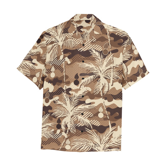 AMMO Camouflage Palm Trees Pisspots Pattern Mens Left Chest Pocket Hawaiian Shirt