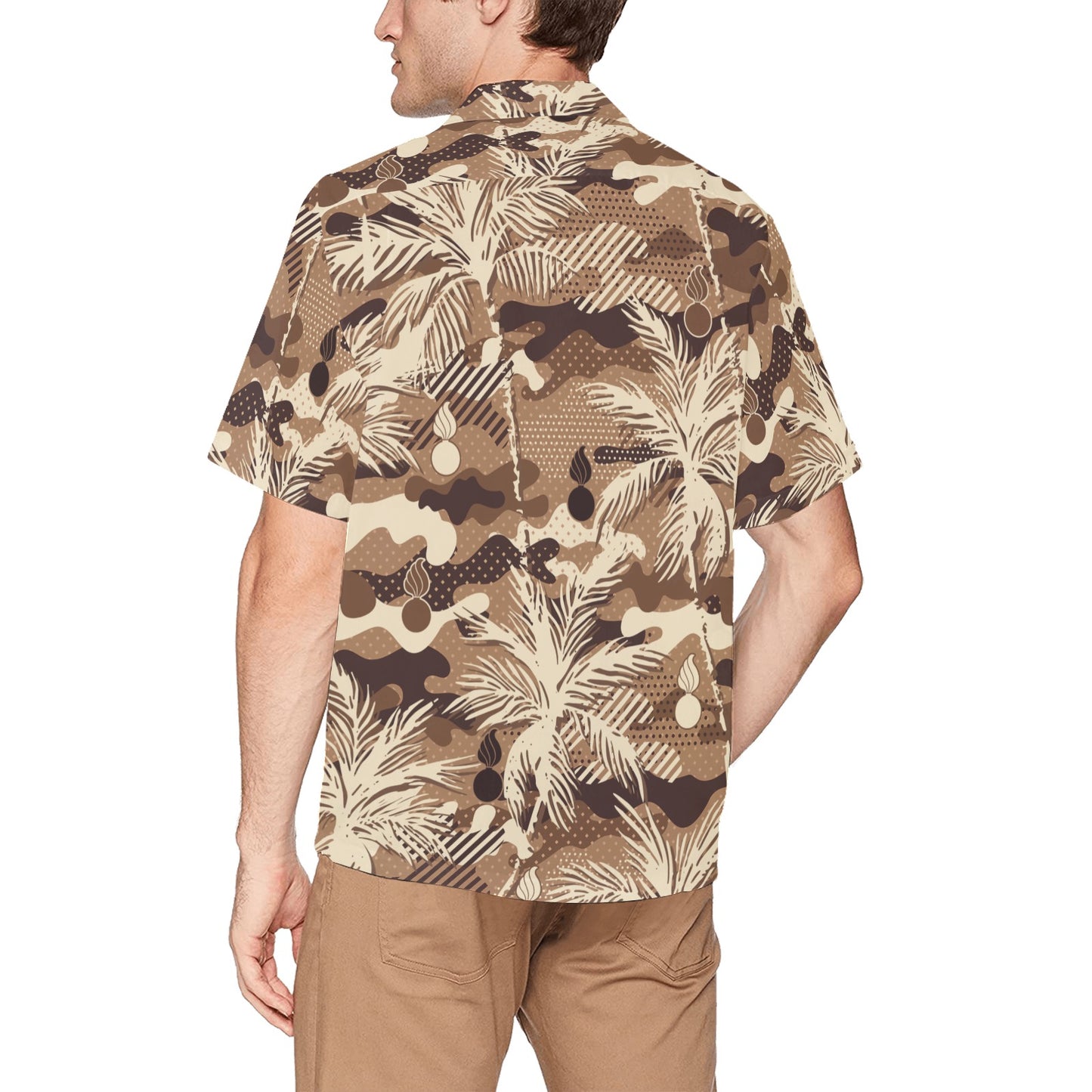 AMMO Camouflage Palm Trees Pisspots Pattern Mens Left Chest Pocket Hawaiian Shirt