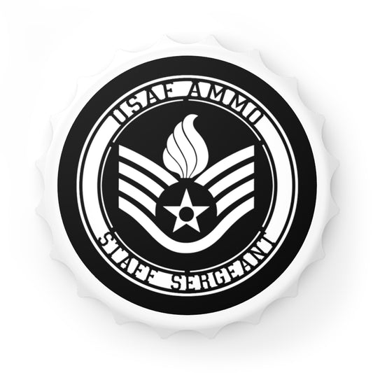 USAF AMMO Staff Sergeant E-5 Rank Stripe With Pisspot Logo Magnetic Bottle Cap Opener