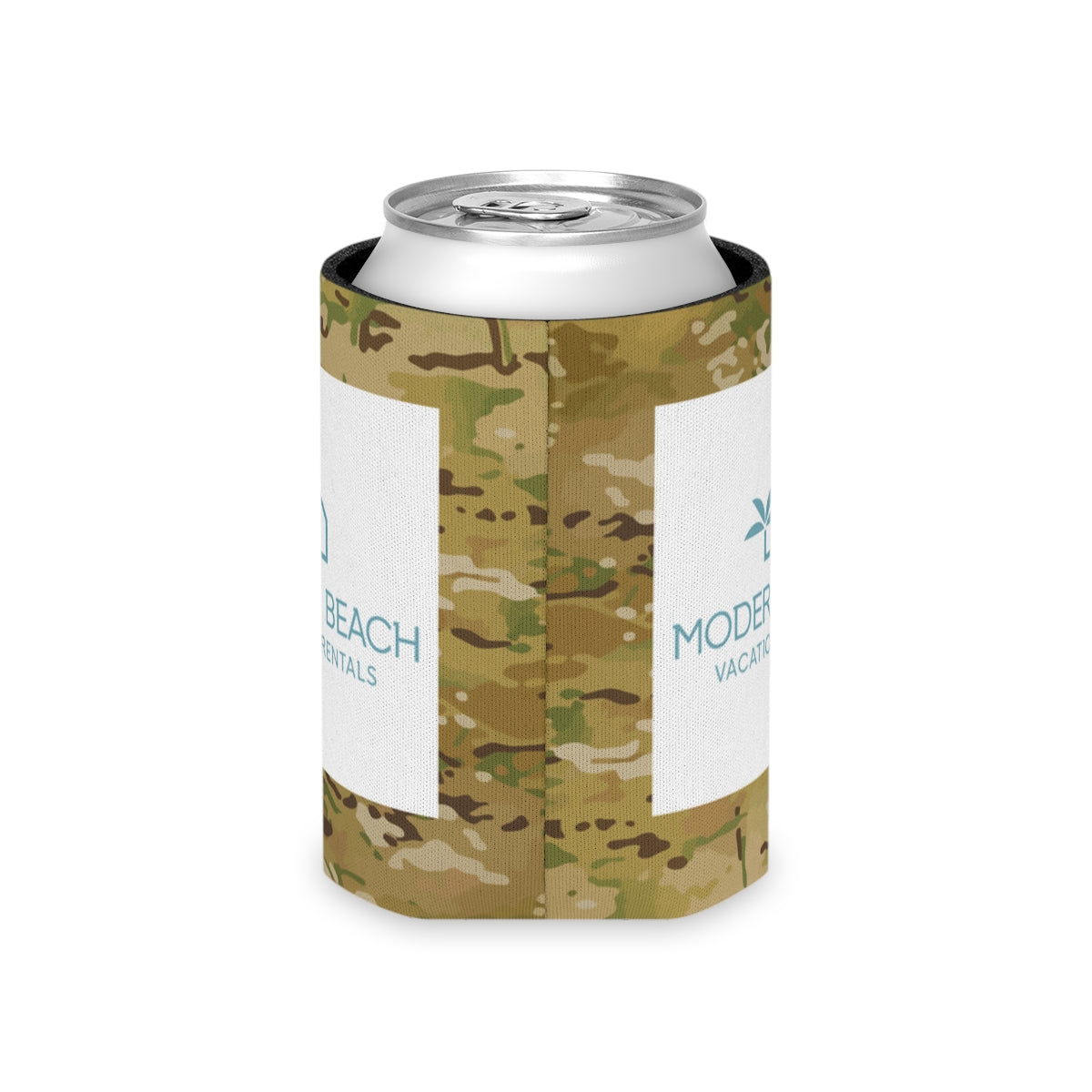 Modern Beach Vacation Rentals Basic Square Logo Camouflage OCP Can Coozie Cooler