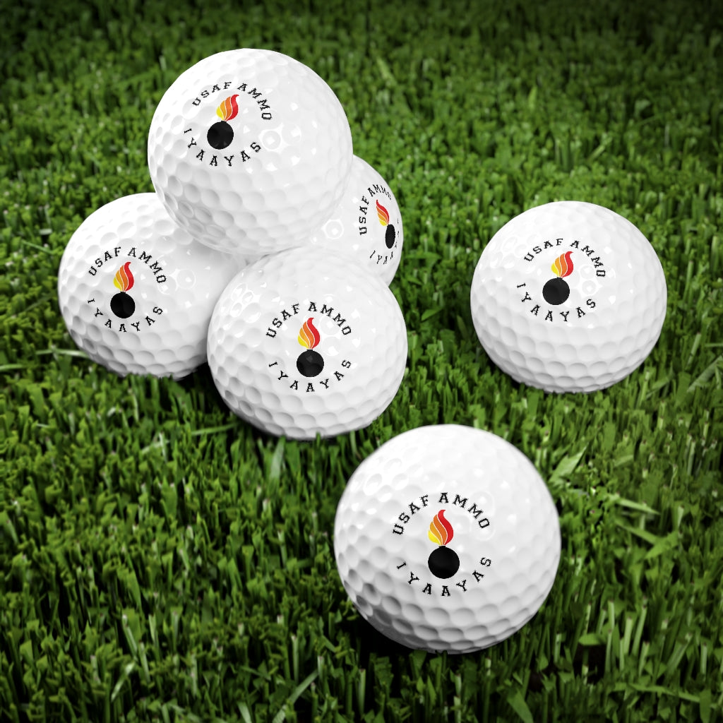USAF AMMO Circular Pisspot IYAAYAS No Background Logo Golf Balls, 6pcs