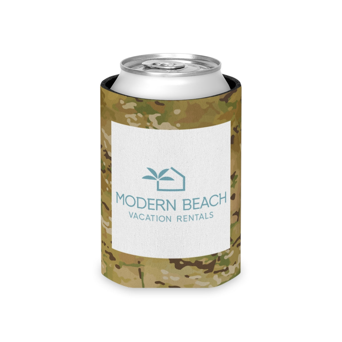 Modern Beach Vacation Rentals Basic Square Logo Camouflage OCP Can Coozie Cooler