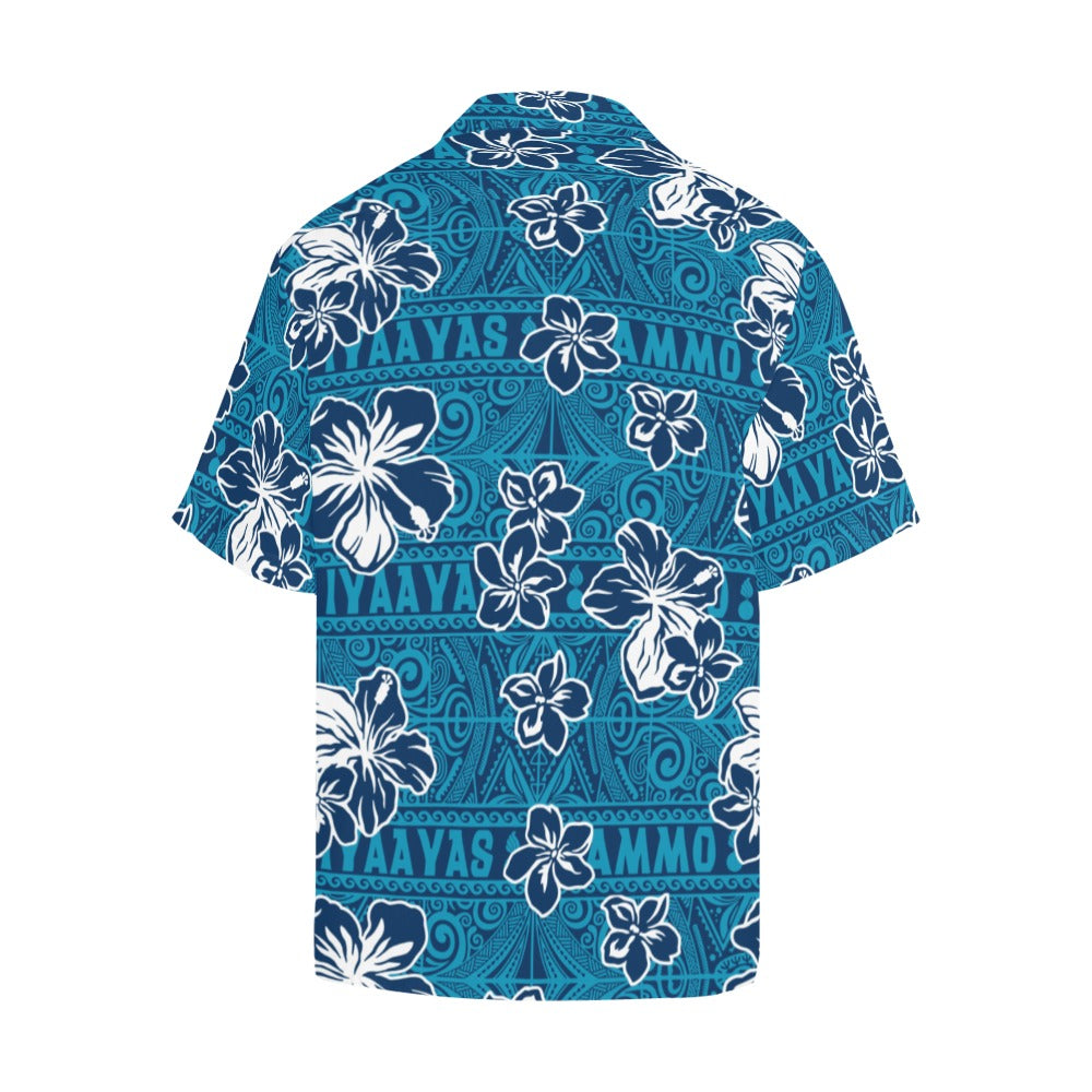 AMMO Hawaiian Shirt Blue Tribal With Flowers