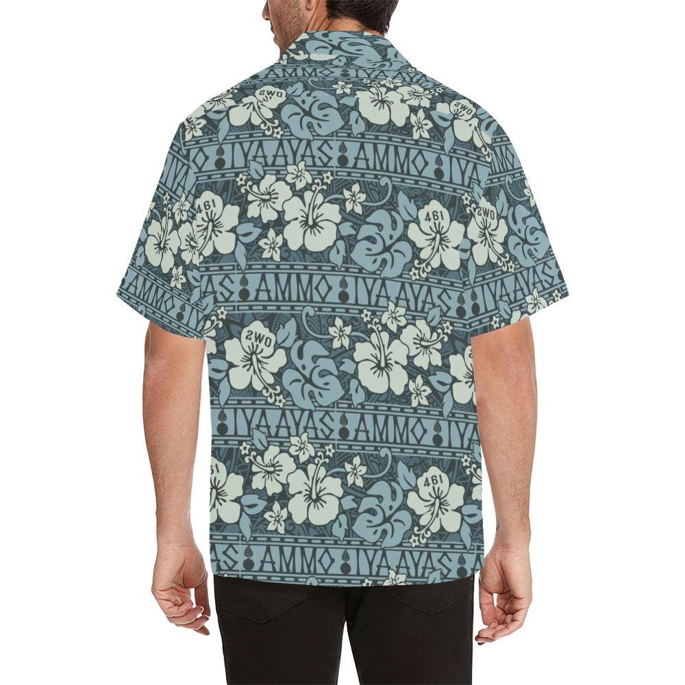 AMMO Hawaiian Shirt Blue Green Flowers and Tribal Pattern Underneath - AMMO Pisspot IYAAYAS Gear