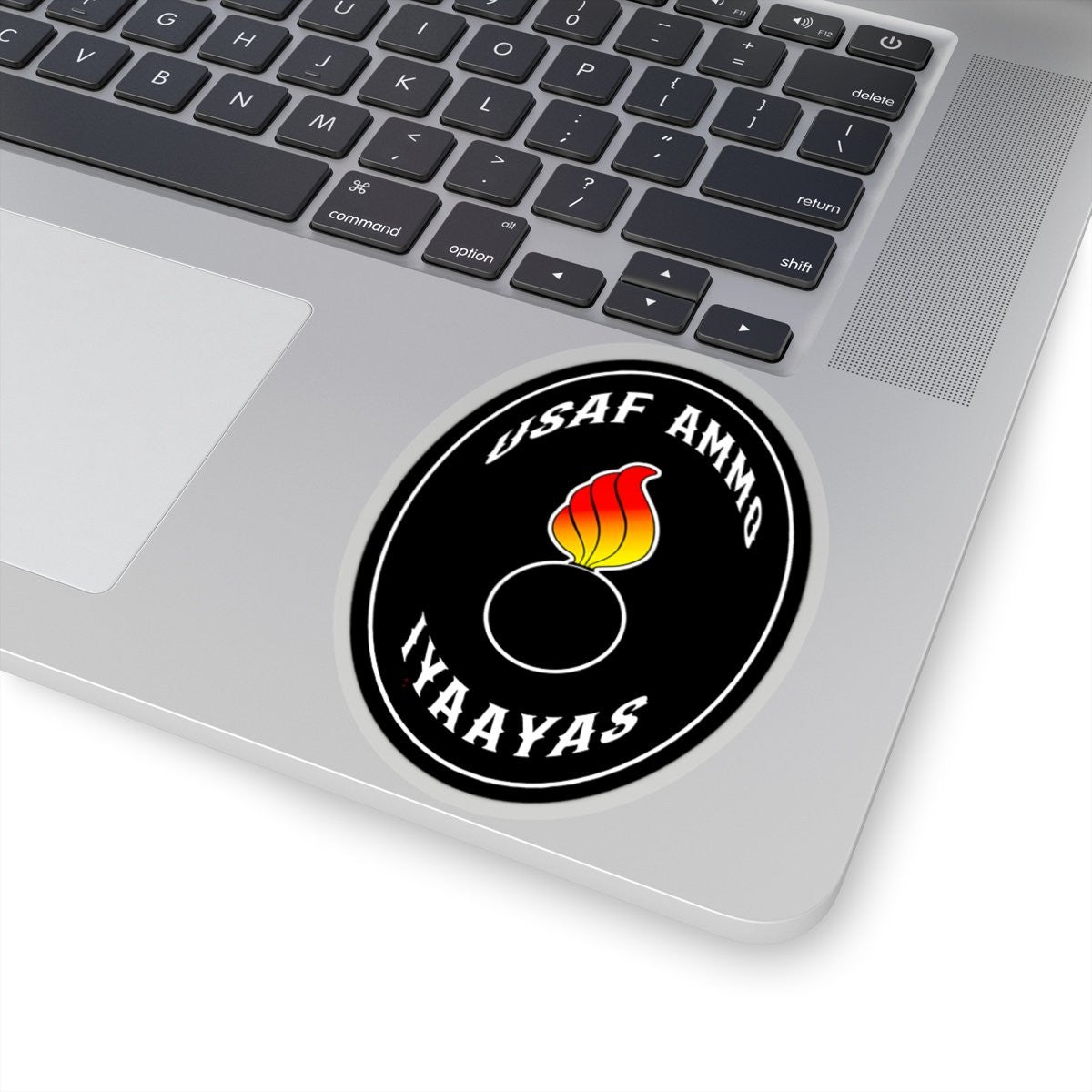USAF AMMO Pisspot IYAAYAS Classic Oval Shaped Black Kiss-Cut Vinyl Sticker