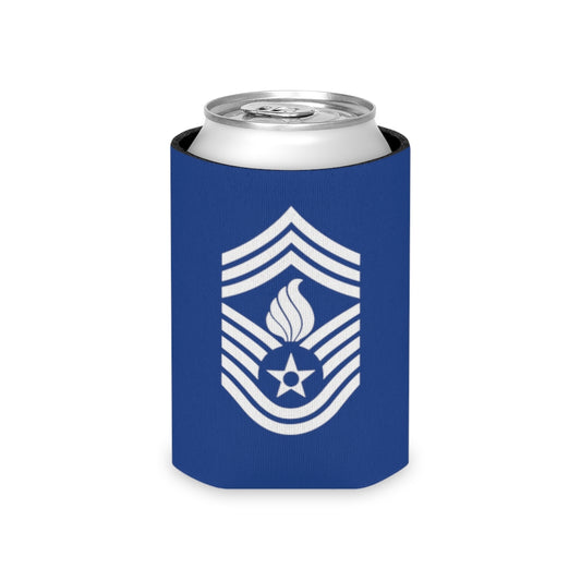 USAF AMMO White Chief Master Sergeant Stripes With Pisspot Flames Blue Beer Coozie Can Cooler