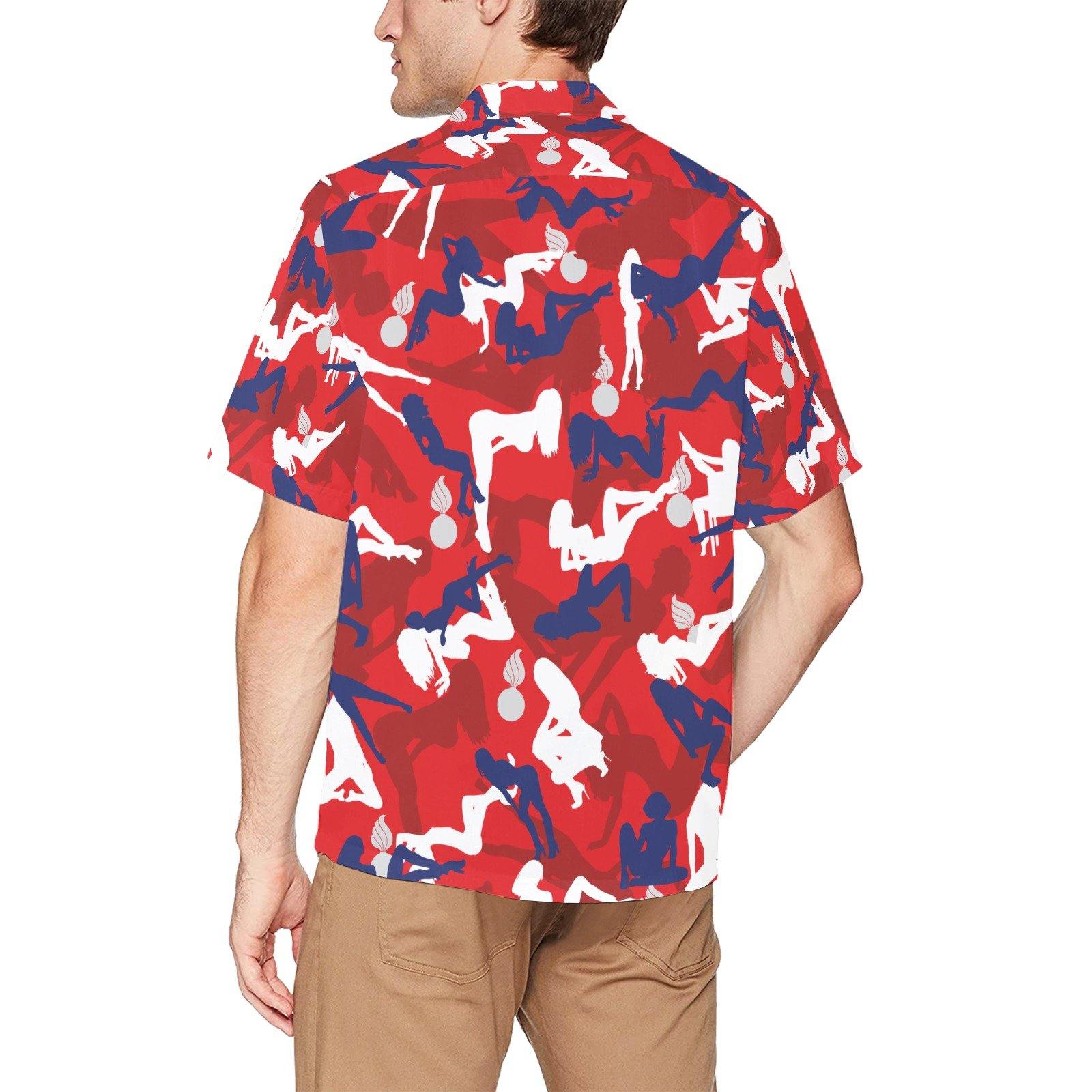 Juicy Girls and Pisspots Red White Blue Pattern AMMO Hawaiian Shirt With Front Left Chest Pocket - AMMO Pisspot IYAAYAS Gear