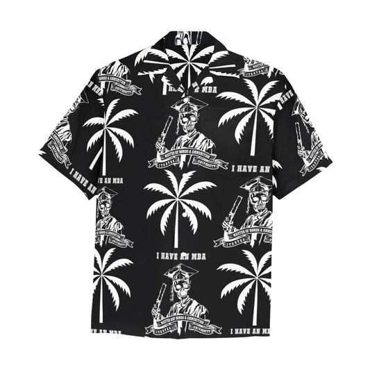 I have an MBA Master of Bombs and Ammunition Skeleton Cap and Gown Men’s Black Hawaiian Event Shirt With Left Chest Pocket